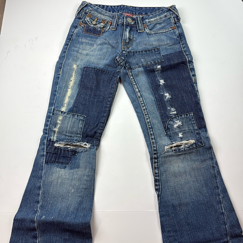 True Religion Womens BlueY2K Patchwork Flare Jeans